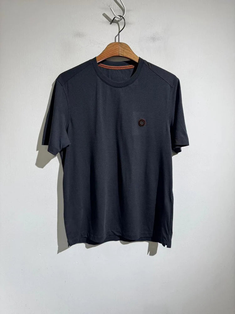 Wool blended 2025 spring and summer new, toothbrush embroidered contrasting color round neck casual short-sleeved T-shirt