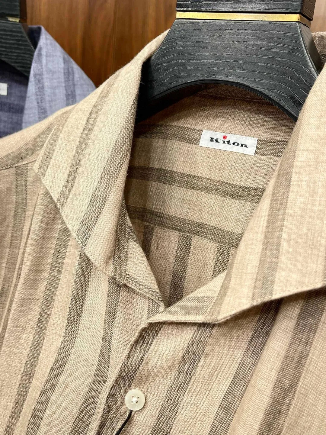 Kiton spring and summer new 100% linen striped simple casual men's long-sleeved shirt