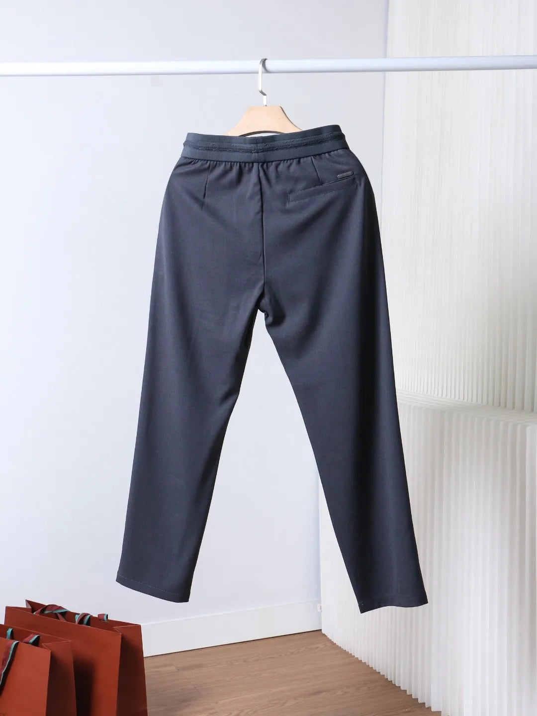 Italian LP European and American light luxury men's clothing, linen Tencel vertical elastic waist tether straight casual pants