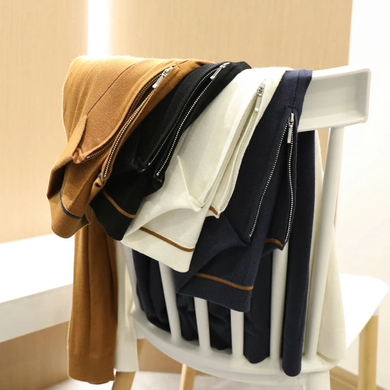 High quality, mulberry silk + cashmere autumn and winter fashion high-end knitted POLO shirt men's lapel sweater