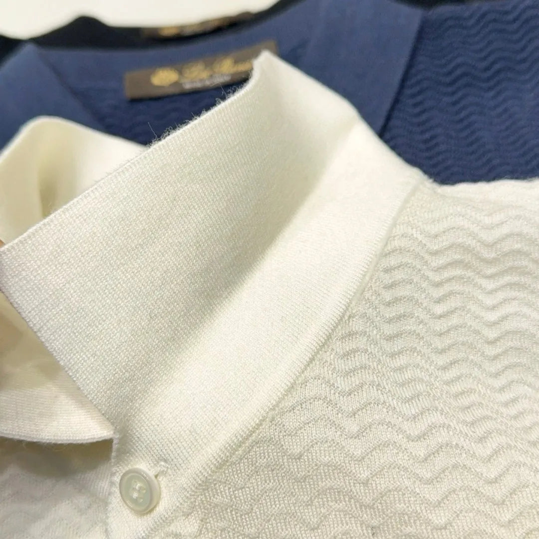Italian LP light luxury men's clothing 25 summer high version mulberry silk mixed cashmere lapel short-sleeved casual polo shirt