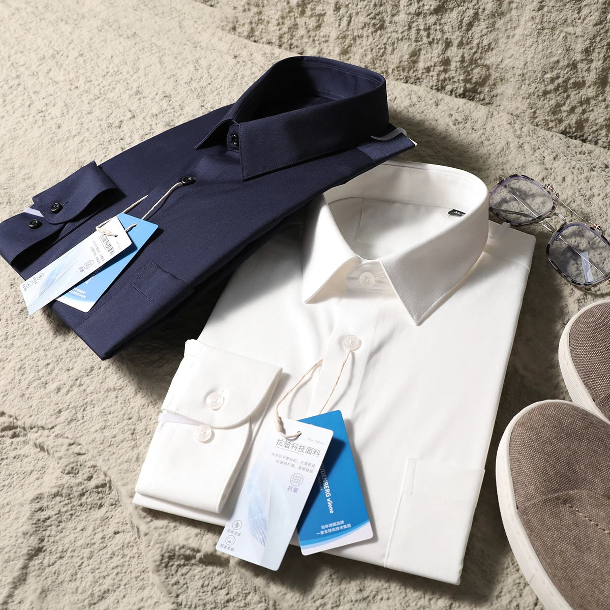 Italian luxury, spring new men's light business drape anti-wrinkle elastic long-sleeved shirt bottoming top