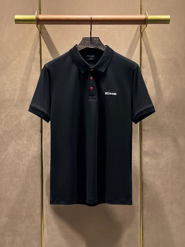 Summer kiton Chiton embroidered men's lapel short-sleeved solid color simple fashion versatile casual POLO shirt