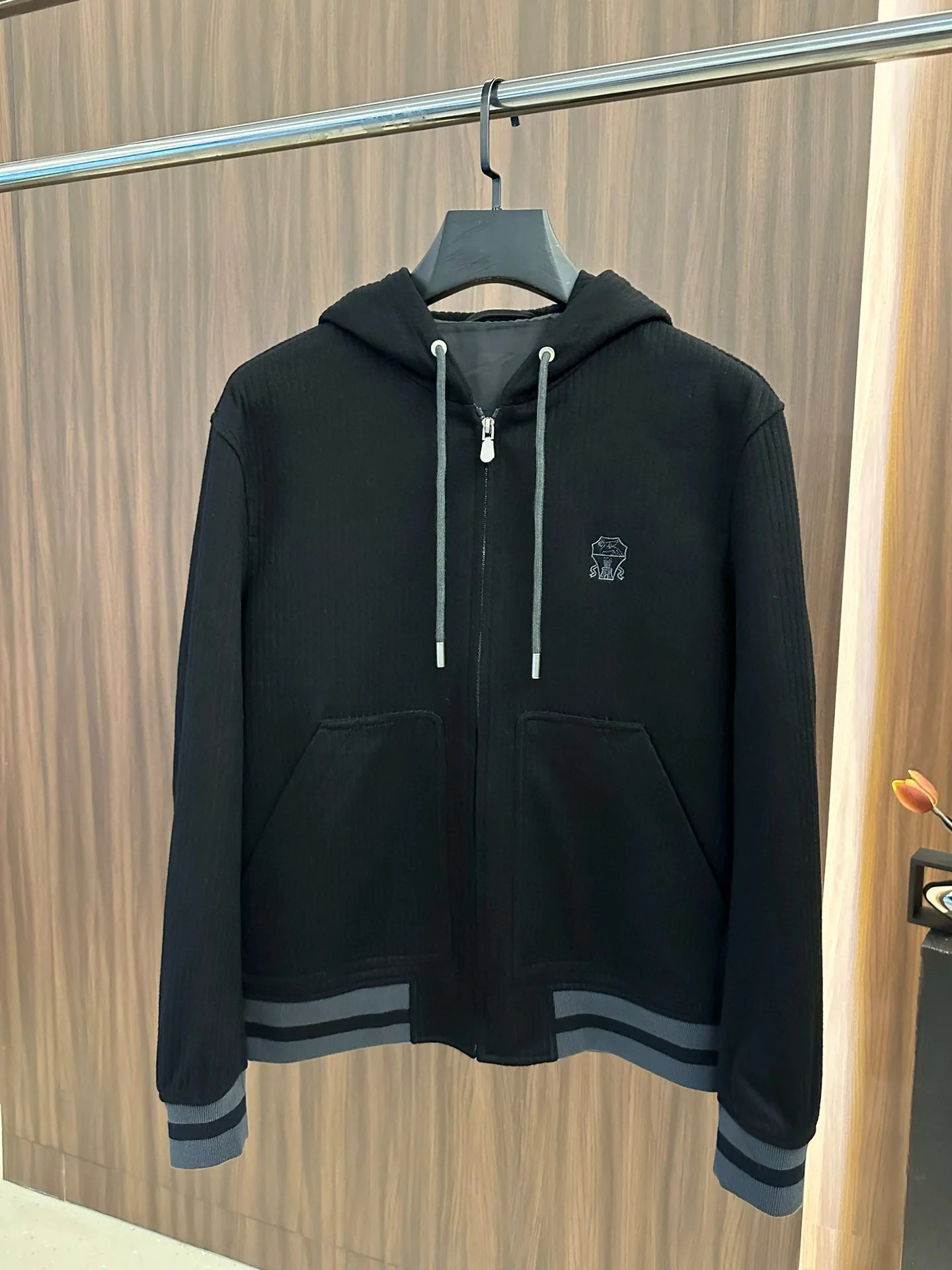 Italy BC old money style men's clothing 24 autumn and winter new wool stripe fashion business casual hooded jacket