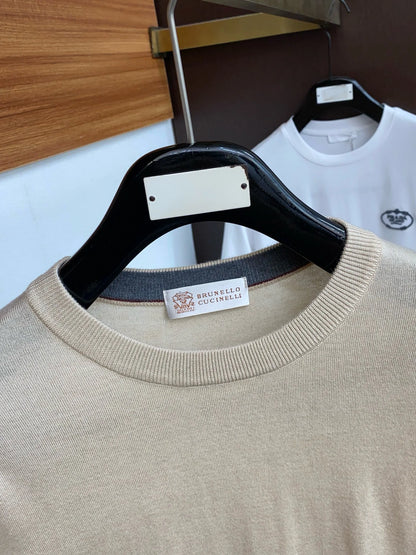 Italian BC men's cashmere yarn solid color knitted sweater