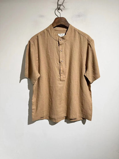 100% linen summer relaxation, loose and versatile breathable casual short-sleeved shirt