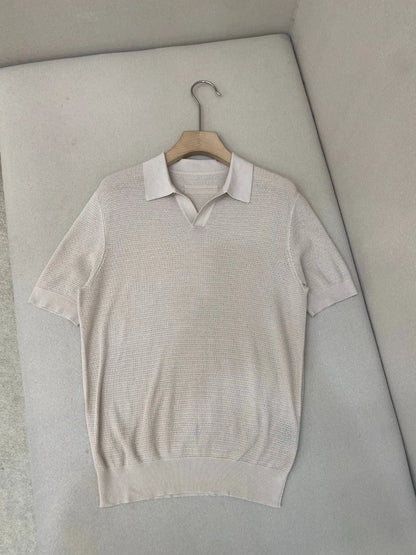 Italian old money style luxury high version 25 summer pure cotton hollow collar short sleeved polo shirt