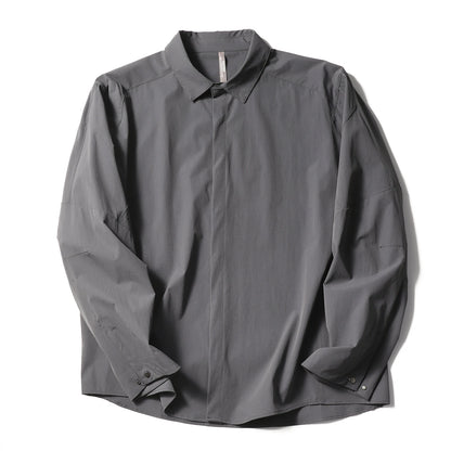 2025 summer new men's business and leisure outdoor quick-drying breathable high-elastic shirt light and thin long-sleeved shirt