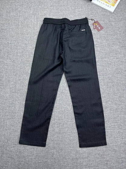 Italian old money style European and American light luxury linen Tencel elastic waist tether straight casual pants