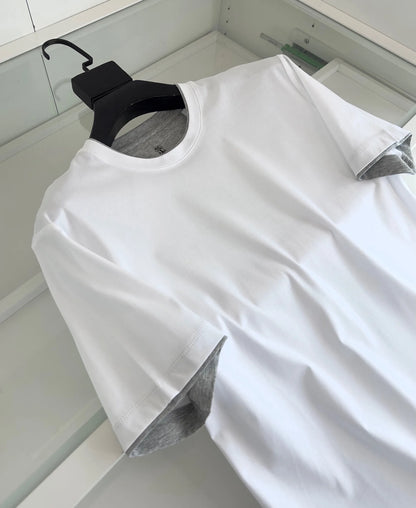Italy BC men's clothing summer new crew neck bottoming shirt, fake two solid color old money style men's short-sleeved T-shirt