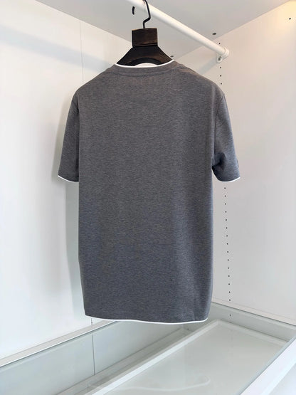 Italy BC men's clothing summer new crew neck bottoming shirt, fake two solid color old money style men's short-sleeved T-shirt