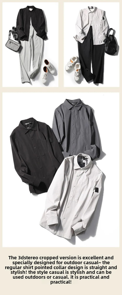 Spring and summer new men's leisure urban functional wind outdoor long-sleeved shirt breathable four-sided elastic shirt