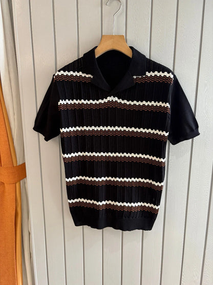 Italian old money style light luxury 25 summer rhombus cashmere mulberry silk lapel short-sleeved casual polo shirt