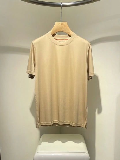 Italian LP Men's Clothing 25 Summer New Acetate Silk Cotton Breathable Solid Color Fashion Casual Short Sleeve T-Shirt
