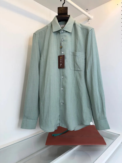 Italian LP Light Luxury Men's Spring and Summer Pure Linen Business Casual Elegant Long Sleeve Shirt Shirt