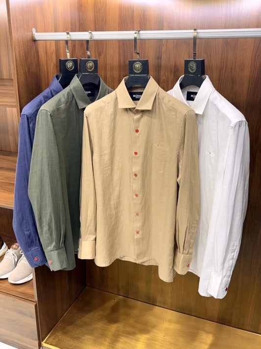 Italian Kiton vintage style minimalist 25 spring/summer linen business casual long sleeved shirt