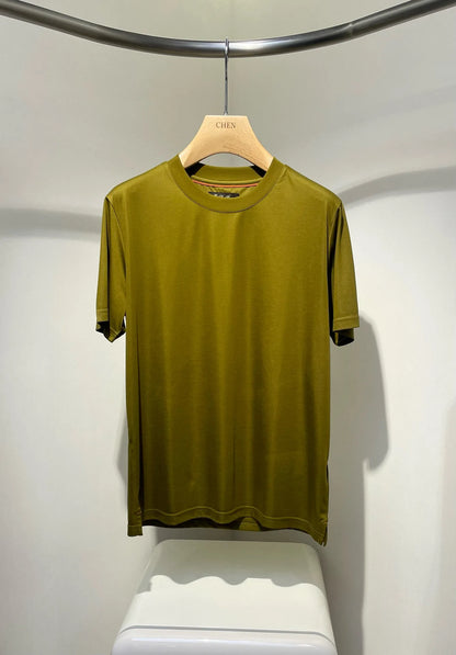 Italian LP Men's Clothing 25 Summer New Acetate Silk Cotton Breathable Solid Color Fashion Casual Short Sleeve T-Shirt