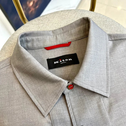 2025 summer new kiton men's lapel short-sleeved shirt simple fashion casual pants shirt set