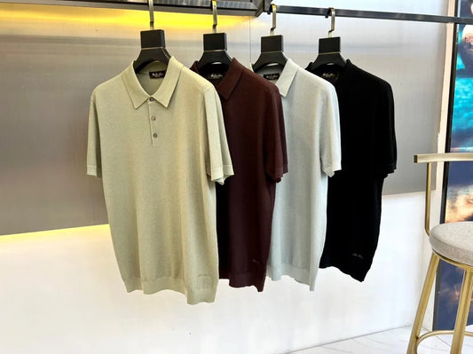 LP Italian style vintage style light luxury summer cotton blend knit lapel short sleeved casual polo shirt