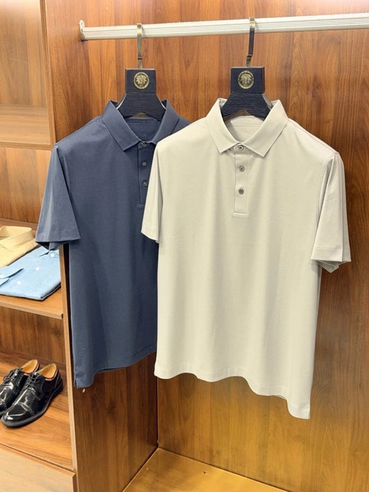 Italian old money style, business fashion urban style summer high version lapel short-sleeved polo shirt