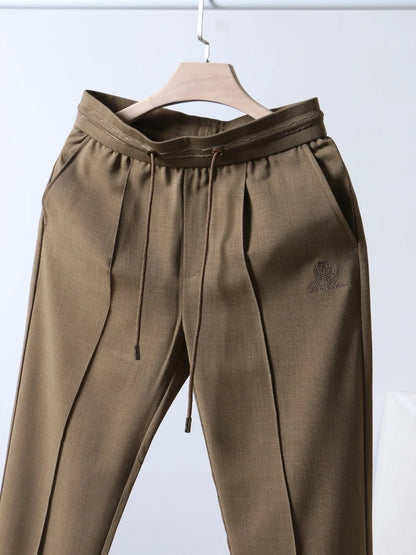 Italian LP European and American light luxury men's clothing, linen Tencel vertical elastic waist tether straight casual pants