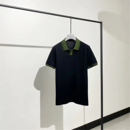 Contrast Color Design Business Casual 100% Cotton High Texture Lapel Short Sleeve T-Shirt Polo Shirt