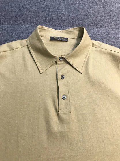 LP old money style high-quality summer collar short business casual linen polo shirt