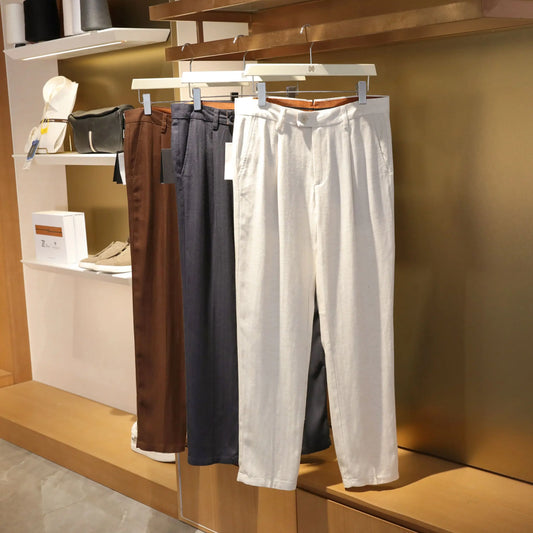 ZZ spring and summer new business casual cool tencel linen blend trousers