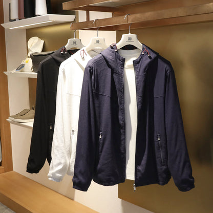 Spring and summer new men's high sense business leisure linen blend hooded jacket