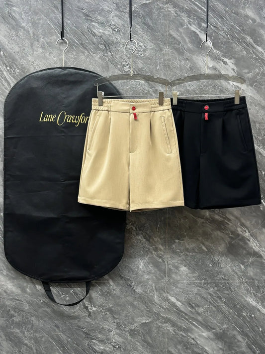 Italian Kiton Simple and Versatile Elastic Waist Straight Leg Linen Casual Shorts