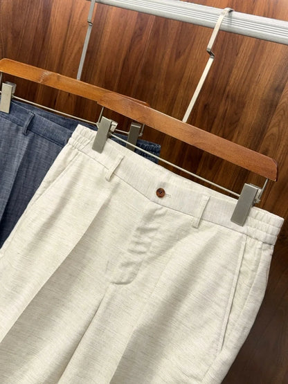 Italian LP light luxury men's clothing 25 summer linen mixed Tencel semi-elastic waist business casual pants