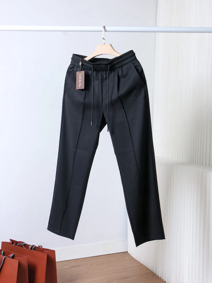 Italian LP European and American light luxury men's clothing, linen Tencel vertical elastic waist tether straight casual pants