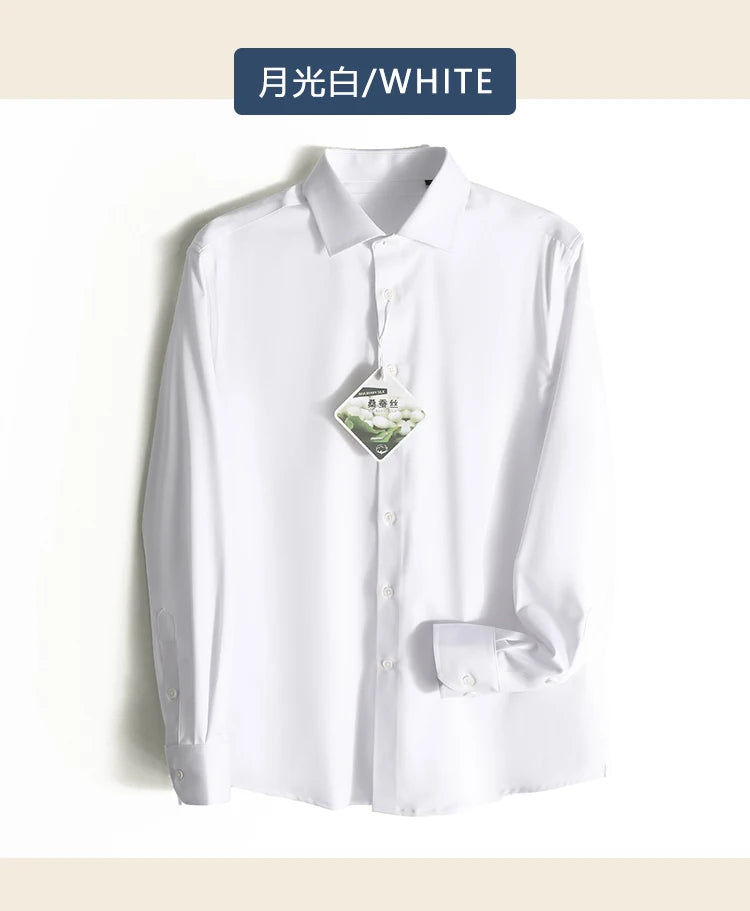 ZZ series 2025 early spring men's light luxury high-end mulberry silk modal blended business casual long-sleeved shirt 9834