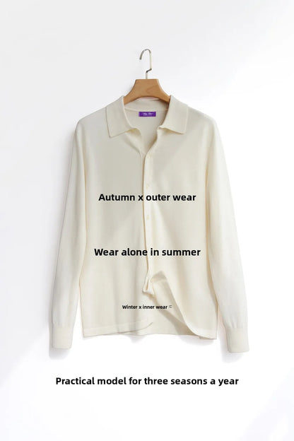 Autumn and winter business high-end mulberry silk long-sleeved shirt men's wool knitted cardigan sweater