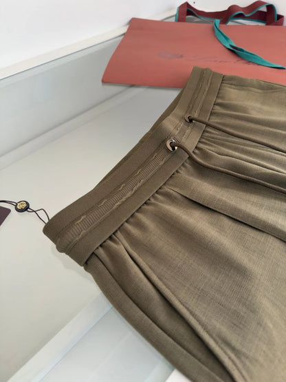 Italian LP European and American light luxury men's clothing summer linen Tencel elastic waist tether straight casual pants