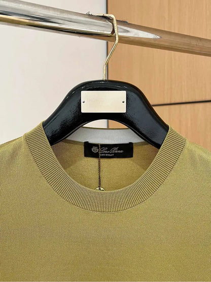 Italian LP Men's Spring/Summer New Collection Wool Sand Thread Cotton Simple Fashion Round Neck Knitted Short Sleeve T-shirt