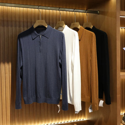 High quality, mulberry silk + cashmere autumn and winter fashion high-end knitted POLO shirt men's lapel sweater