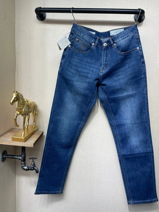 Italy BC men's spring and summer new washed blue micro-elastic breathable fashion casual old money wind small straight jeans