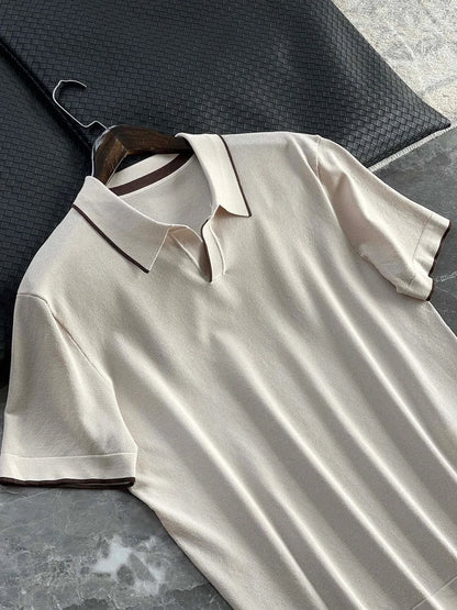 High-luxury business commuting, Lyocell + mulberry silk, simple elastic knitted casual lapel short-sleeved polo shirt