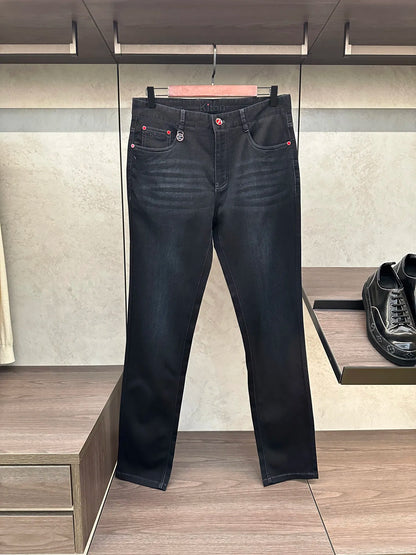 2025 summer new kiton chiton men's slim-fitting small feet solid color simple fashion casual jeans