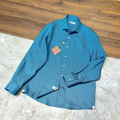 Italian LP old money style light luxury men's high version 100% linen business casual elegant long-sleeved shirt