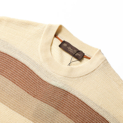 LP 2025 summer new men's high sense old money wind tencel linen hollow breathable knitted short-sleeved T-shirt