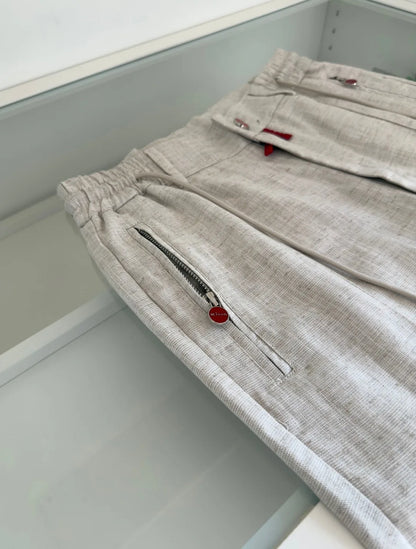 Italian Kiton vintage style summer high version elastic waist straight leg linen casual pants