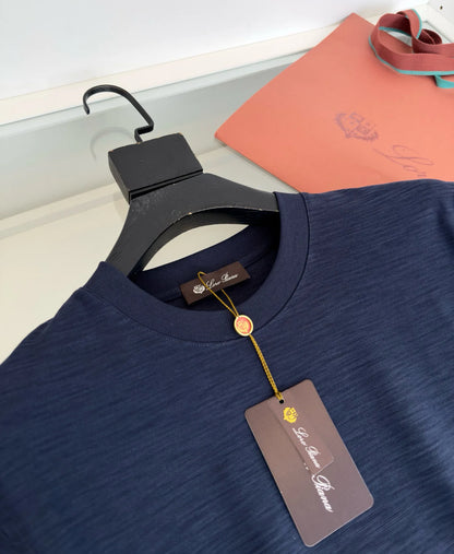 Italian LP men's clothing new custom-woven breathable fabric fashion casual old money wind round neck short-sleeved T-shirt