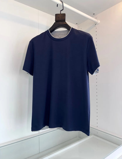 Italy BC men's clothing summer new crew neck bottoming shirt, fake two solid color old money style men's short-sleeved T-shirt