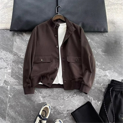 BC old money style, Lyocell wool, classic multi-pocket business casual stand-up collar jacket