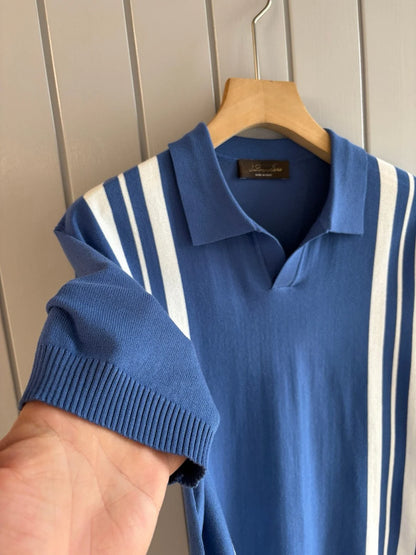 Italian LP old money wind 25 summer cashmere mulberry silk lapel short-sleeved business casual polo shirt