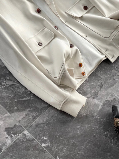 BC old money style, Lyocell wool, classic multi-pocket business casual stand-up collar jacket
