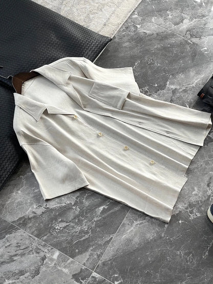 [Classic Cuban Collar Design] Linen Blended Old Money Style Gentleman Casual Summer Linen Short Sleeve Shirt