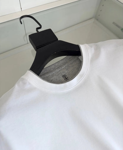 Italy BC men's clothing summer new crew neck bottoming shirt, fake two solid color old money style men's short-sleeved T-shirt